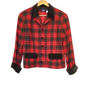 Vintage Lizsport Womens Wool Jacket Red Plaid 12 Equestrian Preppy Old Money